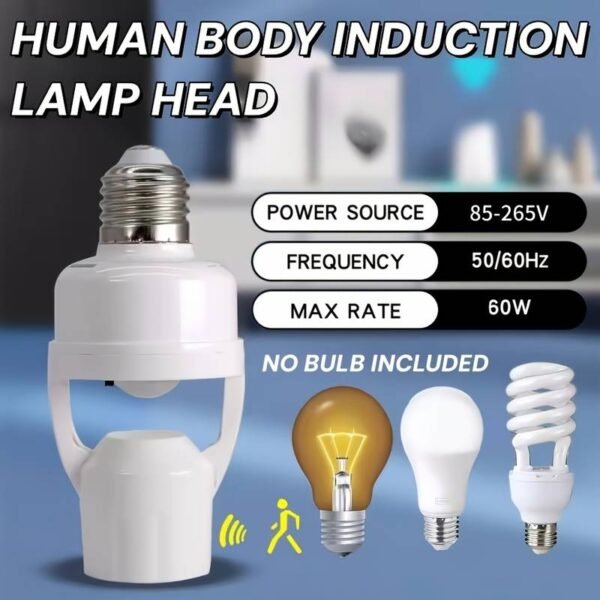 1pc PIR Motion Sensor E27 Socket Converter Lamp Base Holder AC85-265V 60W with Light