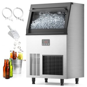 Máquina de Hielo Comercial Coolake 200lb/24hr, Refrigerada por Aire Bajo Mostrador con Almacenamiento de Hielo de 50lbs, Máquina de Hielo Independiente Autolimpiante